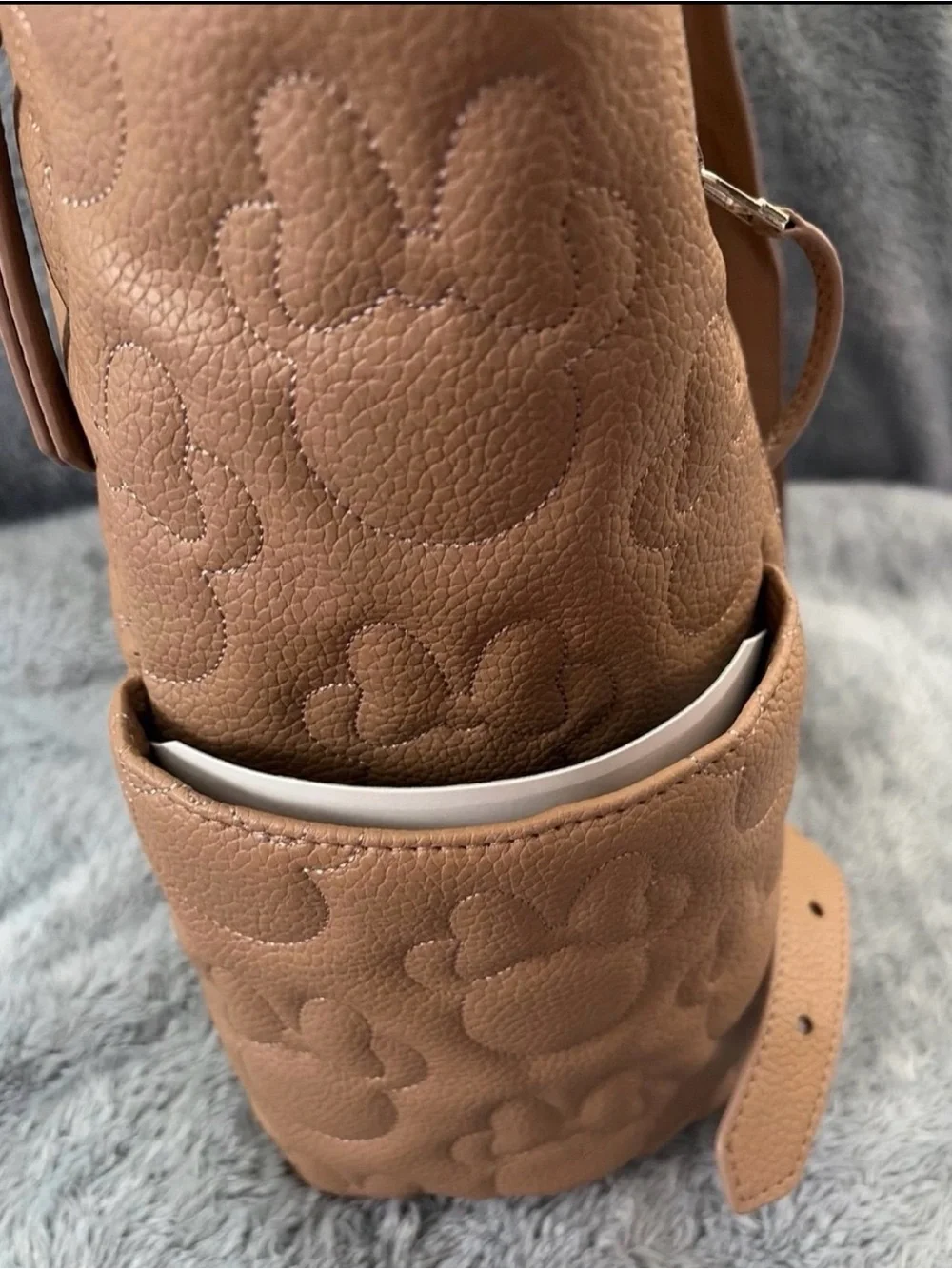 New Fresh Picked Large Tan Minimal Disney Baby Quilted embroidered Diaper bag.